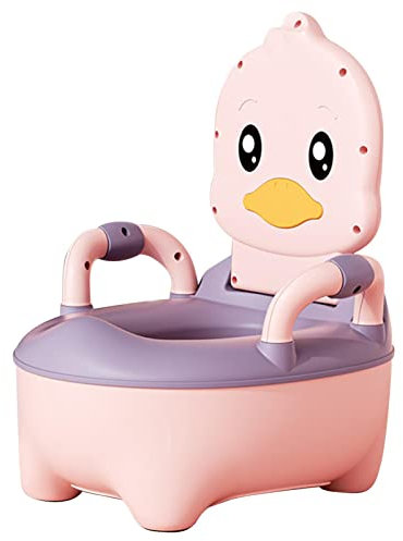LINGJIONG Inodoro infantil con asas y tapa, silla para orinal para niños, inodoro para bebés con diseño de pato, entrenador de inodoro con pies antideslizantes, orinal portátil, Rosa.
