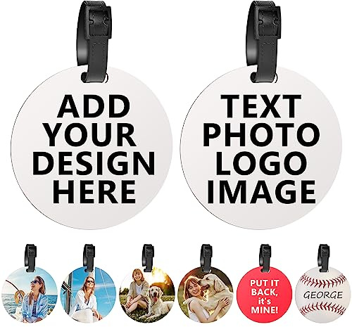 Personalised Luggage Tags for Suitcases, Custom Golf Bag Tag Personalised Your Text, Image, Photo, Logo Customised Travel Baggage Bag Name Labels Tags with Strap