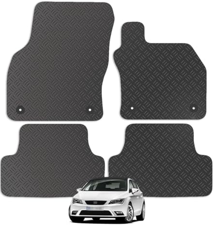 Carsio Rubber Car Mats For Seat Leon 2013 to 2020 Tailored Fit Floor Mat Set Complete Accessory Black Custom Fitted - All Weather & Heavy Duty, Anti-Slip Backing with Clips