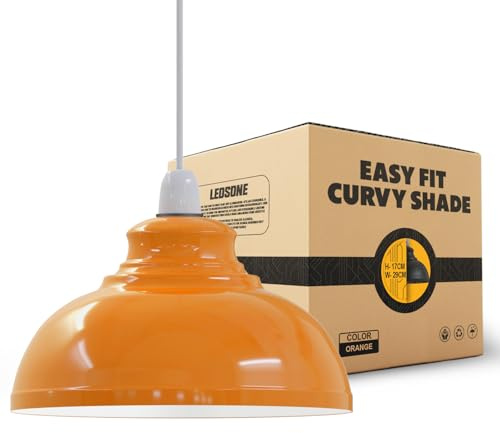 Orange Ceiling Light Shade, Vintage Metal 29cm Curvy Shaped Lamp Shades Easy fit Ceiling Pendant Lightshade for Living Rooms bedrooms Living Room Kitchen Dining Room Cafe Restaurant