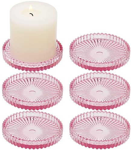 HofferRuffer Platos portavelas para velas de pilar, 6 unidades, color rosa