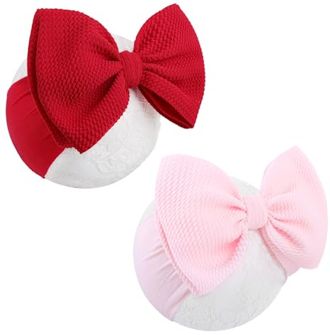 YanJie Baby Girl Headbands - Nylon Bow Hair Accessories for Newborn Infants, Toddlers (0-6 Months) - Red, Pink