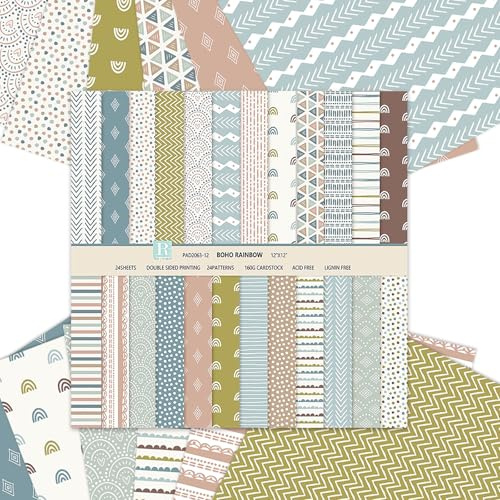 Quiodok 24 fogli di carta per scrapbooking, 30,5 x 30,5 cm, multicolore, quadrato, ruvido/medio, materiale per scrapbooking, carta per scrapbooking