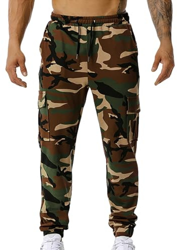Foweknow Pantalones de chándal para hombre, camuflaje militar, pantalones deportivos para exteriores, pantalones de chándal de moda, cintura elástica, pantalones de correr, pierna recta