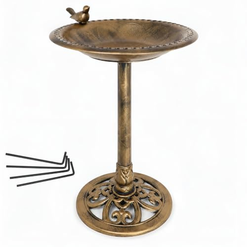 DIVCHI Bird Bath for Garden Freestanding Birdbaths Wild Birds Baths Feeder Bowl Pedestal Birdbath for Outdoors Patio Yard & Lawn Décor (Bronze Bird Bath With 1 Bird)