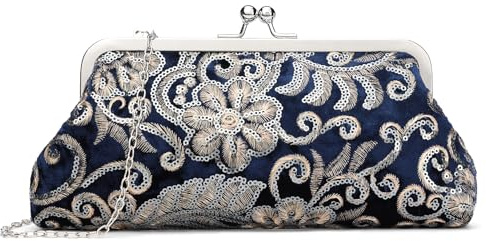 RNIEGA Small Clutch Purse for Women Floral Embroidery Sequin Evening Bags Elegant Kiss Lock Wedding Party Cocktail