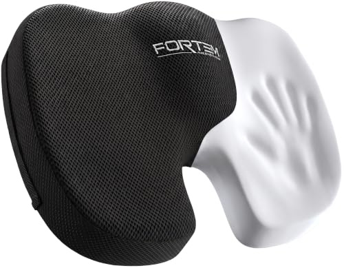 FORTEM Cojín Silla Oficina - Cojín para Silla Ordenador en Forma De U con Espuma Viscoelástica y Diseño Ergonómico para Asiento Coche, Gaming, Viajes en Transporte Público - Funda Lavable