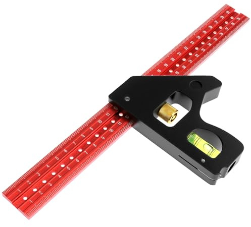 QWORK® 12 Combination Set Square with Bubble Level - 45/90 Degrees Angle Marking - Adjustable Carpenter's Square for Wooden Marking & Measuring