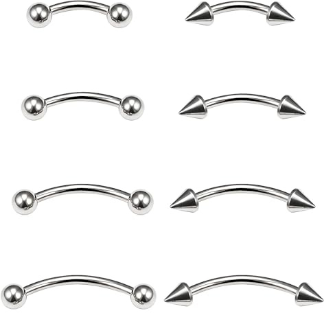 Cuixia 8 PCS Curved Barbell Piercing Jewelry Set, Eyebrow Piercing Jewellery, Vertical Labret Lip Bars for Belly Lip, 16G Silver Septum Ring, Curved Barbells Eyebrow Bars for Women, Men(6/8/10/12mm)