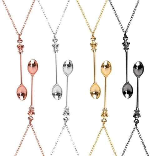 YuZhou sked halsband set mini berlocker kit halsband liten sked liten liten skopa tesked metall krona hänge lång kedja hemtillbehör för kvinnor flicka smycken fest present, 8Pcs, Metall, Ingen