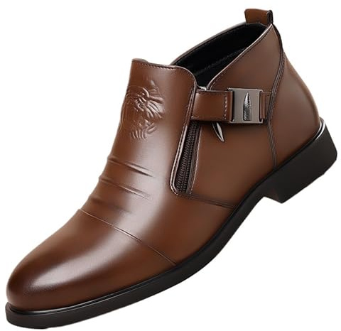 Stivaletti Eleganti da Uomo, Stile Business Casual, con Cerniera, in Vera Pelle, con Punta A Punta, for Ufficio, Matrimoni, Eventi Formali(Brown,41 EU)