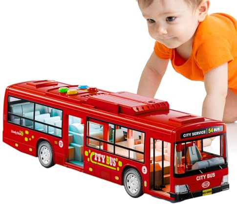 Leksaksbuss för barn - aktsamhet, pedagogisk elbuss med musik och, batteridrivna fordon med öppna dörrar | Roligt lärande spel för pojkar och raga