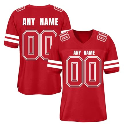 Ensemble de Maillots de Football Américain Personnalisés pour Équipe | T-Shirts Sportifs à Manches Courtes Style Rugby | pour Adultes et Adolescents Rouge