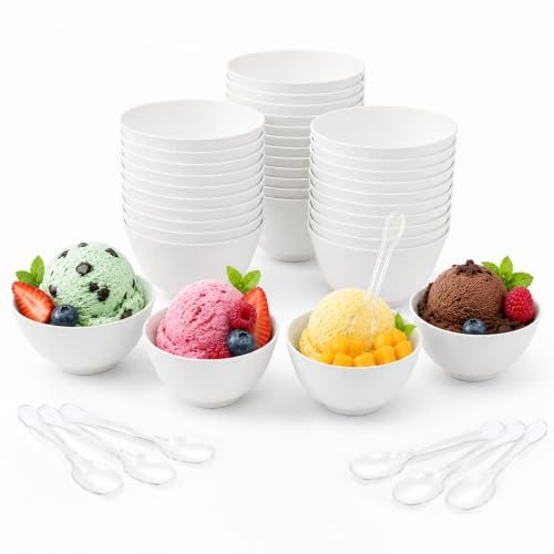 HYZYWON Glass, 25/50 glassmuggar med skedar, engångsglassburkar för glasspapper, dessertskålar, yoghurt, frukt och fest (50, F)
