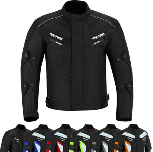 PROFIRST Motorcycle Jacket Mens Waterproof Textile Cordura Fabric Motorbike Mesh Jacket All Seasons Removeable CE Protections (UK, Alpha, XL, Regular, Regular, Black)
