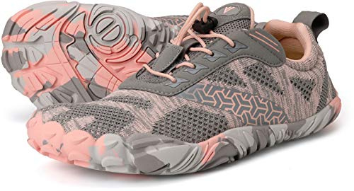 Joomra Women Barefoot Running Shoes Size 7.5-8 Minimal for Ladies Runner Daily Athletic Hiking Trekking Toes Sneakers Workout Footwear Grey Pink 38