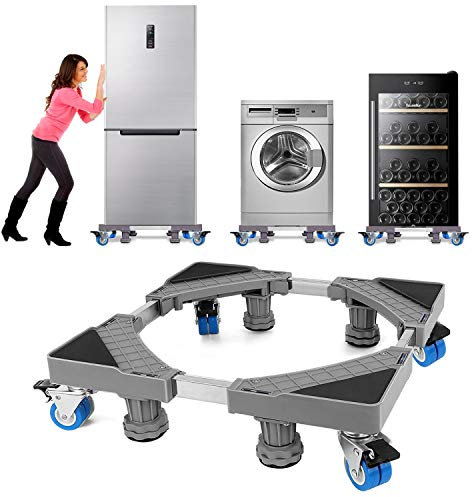 NIUXX Waschmaschine Sockel Untergestell mit 8 Füßen+4 Räder für Waschwaschine,Kühlschrank und Trockner,Verstellbare 41.5-65cm Waschmaschinensockel mit Rutschfester Stoßdämpfungsfunktion