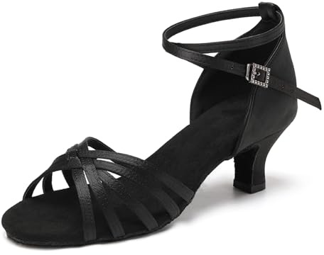 RUYBOZRY Kvinnor Latinska Dansskor Satin Balsalong Salsa dansskor, 802QB-5cm,Svart,EU 37