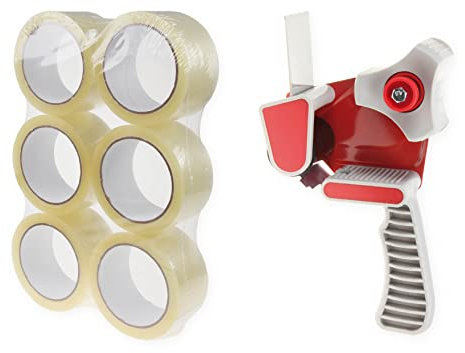 Kortpack Verpackungsset: 6 Rollen Transparentes PP-Klebeband (48 mm x 66 Meter) + Kortpack Abroller