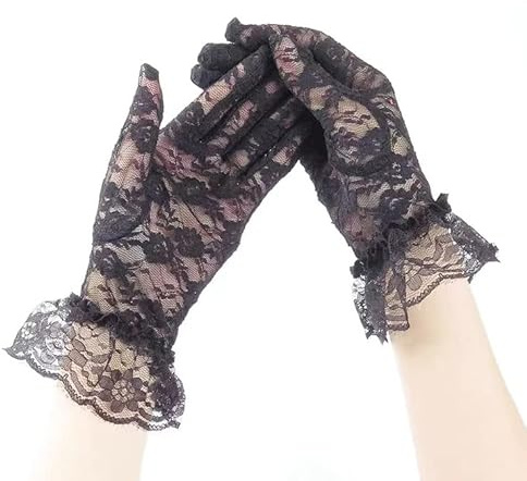 DUOXIN Spetshandskar för kvinnor, eleganta blommiga brudbröllopshandskar damer korta vintage operahandskar spets bal vantar för bröllopsfester, Svart, en storlek