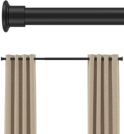 Tension Curtain Rod by EZFurni, 42-123 Inches, Heavy Duty Tension Rods for Windows, Adjustable Spring Loaded Curtain Rods No Drilling, Renter Friendly, Hold Up Blackout Curtains and Non Slip,Black