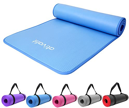 ATIVAFIT NBR Yogamatte,10mm dicke Trainingsmatte,183 cm * 61 cm Gymnastikmatte, rutschfeste Sportmatte mit Tragegurt,ideale Fitnessmatte für Pilates, Yoga oder andere Heimtrainings