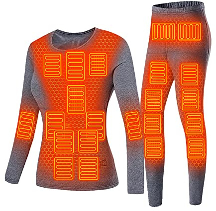 Vinter elektriska uppvärmda underkläder set motorcykelkläder dam fleece termiska toppar byxor 22 områden värme skiduppvärmning kroppsdräkt, grå, 2XL (Byst:194 cm)