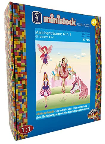 Ministeck 37786 - Mosaikbild 4 in 1 Mädchenträume, ca. 26 x 33 cm große Steckplatte mit ca. 1.800 bunten Steinen, Steckspaß für Kinder ab 4 Jahren