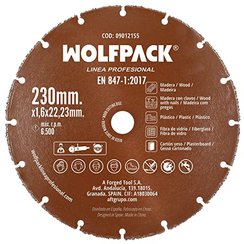 WOLFPACK LINEA PROFESIONAL Disque coupe bois/plastique Ø 230 mm. Lame en carbure de tungstène