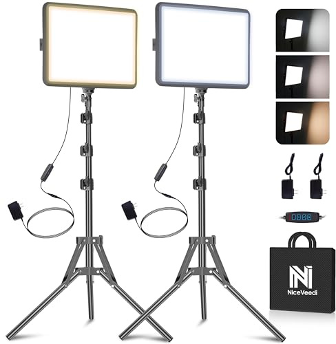2-Pack Photography Lighting Kit, NiceVeedi 25W LED Video Light Kit, 2900-7000K Dimmable Studio Light with Tripod Stand, 73 Stream Light for Video Recording