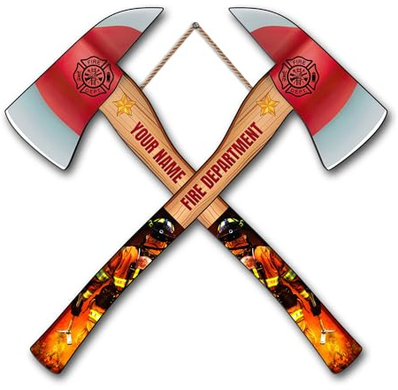 Artsy Woodsy Custom Firefighter Axe Wooden Sign, Multiple Sizes, Fire Department Firemen Hanging Decor, Gifts for Fire Fighter Colleagues Friends Family Son Husband Men (06)