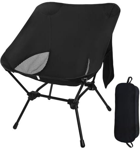 Omtofo Campingstuhl Faltbar, Ultraleicht Kleiner Faltstuhl, Verstellbare Höhe, Mit Seitentaschen, Campingstuhl Kleines Packmaß Für Picknick Angeln Garten Wandern Sport Outdoor Rucksackreisen, Schwarz