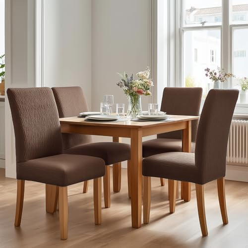 Deconovo Funda para Sillas con Respaldo, Fundas Elásticas Universales Lavables para Sillas de Cocina y Comedor, Motivo Corteza Natural, Chocolate, 45×45×60 CM, 6 Piezas