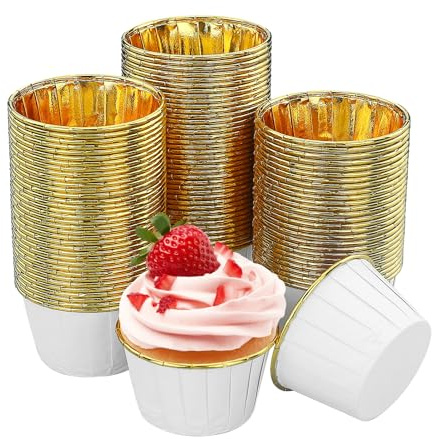 105 pezzi Pirottini Forno in Alluminio con Rivestimento Antiaderente,Bianco Oro Pirottini muffin carta,Pirottini Cottura Forno Carta,Avvolgi Decorativi,per cupcake, dessert