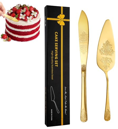 Juego de cortador de tartas para bodas, cortador de tartas y paleta para tartas | Cortador de tartas decorativo y pala para tartas | Juego de cortador de tartas con mango ergonómico para familias
