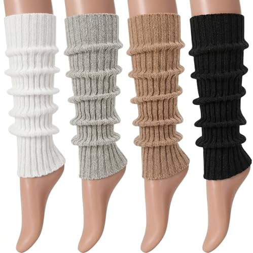 Zuimei 4 Pairs Leg Warmers for Women, Retro Dance Leg Warmers Ladies Knitted Long Boot Cuff Knee Socks Stylish Ankle Warmer for 80s Party Ballet Dance Yoga