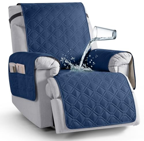 TAOCOCO Recliner Chair Cover 1 Seat Armchair Covers,Anti Slip Recliner Sofa Covers,Waterproof Reclining Couch Slipcovers with Pockets,Washable Armchair Sofa Protector for Pets/Dogs/Kids(25,Navy Blue)