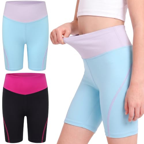 Keyck Pantalones Cortos de Ciclismo Niñas Pack de 2 8-9 Años, Negro/Azul