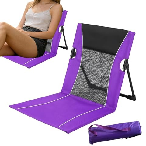Foldable Low Profile Beach Chair with Back Support, Portable Pool Lounge Chair, Lightweight Outdoor Camping Ground Chairs with Carry Bag, Breathable Mesh Seat for Poolside Picnic Lawn Beach Garden