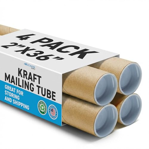 MagicWater Supply 2 x 36 Inch Kraft Mailing Tubes with End Cap - 4 Pack