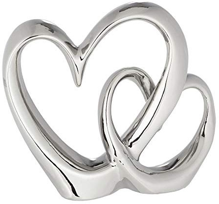 Spetebo Design Deko Herz in Silber - 20x18 cm - Keramik Tischdeko Skulptur - Dekofigur Doppelherz