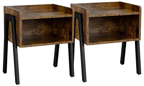 Yaheetech Bedside Table Set of 2 Industrial Nightstand Stackable End Table with Open Front Storage Compartment Retro Rustic Chic Wood Look 2Pcs Accent Furniture with Metal Legs Rustic Brown