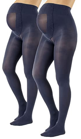 CALZITALY 2 Paia Collant Premaman Opachi, Calze Maternità Comode, Strutturate Ed Elasticizzate, Calzamaglia Mezza Stagione Per Futura Mamma, 40 DEN, Nero, Blu, S M L XL, Made In Italy (M, Navy)