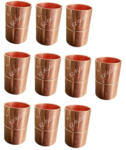 (10pcs) EZ-FLUID Plumbing 3/4-Inch C X C LF Copper Couplings Pressure Copper Fitting with Roll Pipe Tube Stop,Sweat Solder Connection End Repair Coupling pipe Fittings for Residential,Commercial