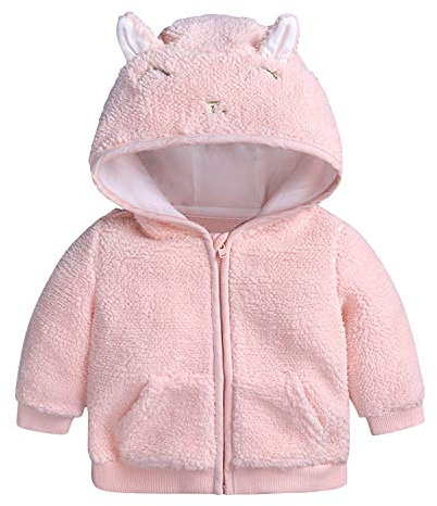 Petalum Veste à Capuche Bébé Fille Garçon Blouson Manteau Infantile Peluche Polaire Manche Longue Mignon Oreille Fuzzy Hiver pour Naissance 0-18 Mois