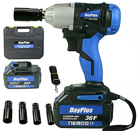 DayPlus Akku Schlagschrauber mit 1 Akku 6.0Ah, 1420Nm Akku Drehschlagschrauber Vierkantschlüssel 1/2 Zoll, 2-Gang, Vorwärts & Rückwärts Funktion, LED Leicht