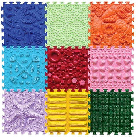 ORTO NATURE Massage Puzzle sensorische Bodenmatte - Orthopädische Spielmatte für Kinder oder als Baby Spielzeug, Puzzlematte Unterlage für den Boden (Regenbogen -Melodie)