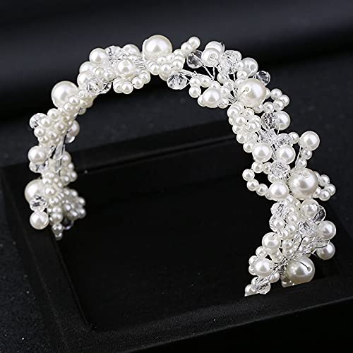 HXSCOO Diadema de Perlas de Moda for Mujer, Accesorios for el Cabello de Boda Nupcial, Banda for el Cabello, Tocado de Cristal, Adornos for el Cabello de Novia, joyería