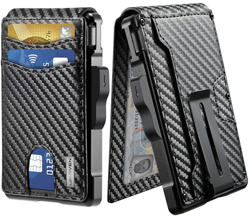 umoven Wallet for Men - with Money Clip Slim Leather Slots Credit Card Holder RFID Blocking Bifold Minimalist Wallet (Carbon Black)