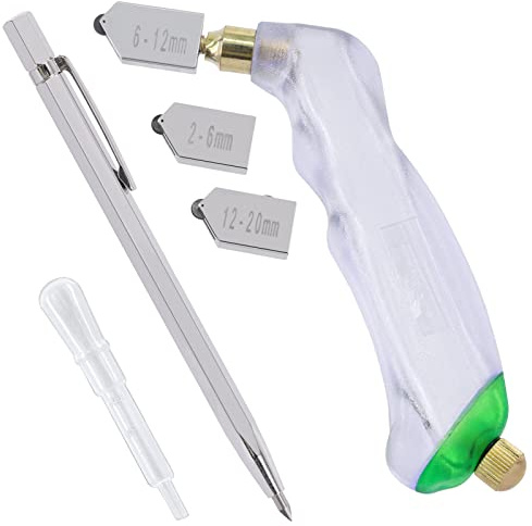 Swpeet 11pcs 2mm-20mm Glas Cutter Pistol Grip och Ergonomiskt Grip Volframkarbidglasskärverktyg med oljedroppare och penna Glas Cutter Assortment Kit, Professionellt (Stiler Nr 1)